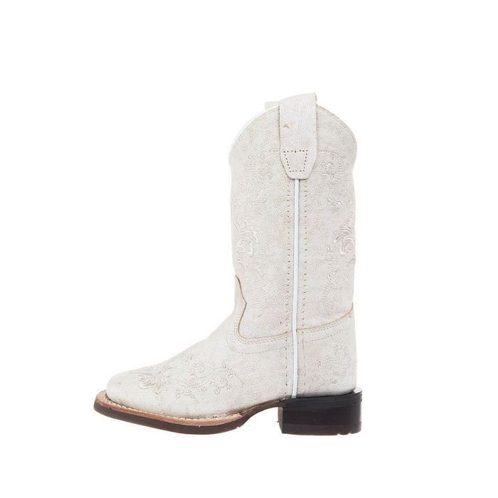 Old West Children's Vintage White with Embroidery Square Toe Boot