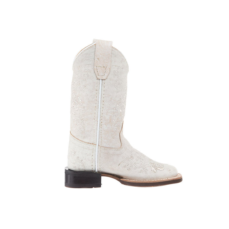 Old West Children's Vintage White with Embroidery Square Toe Boot