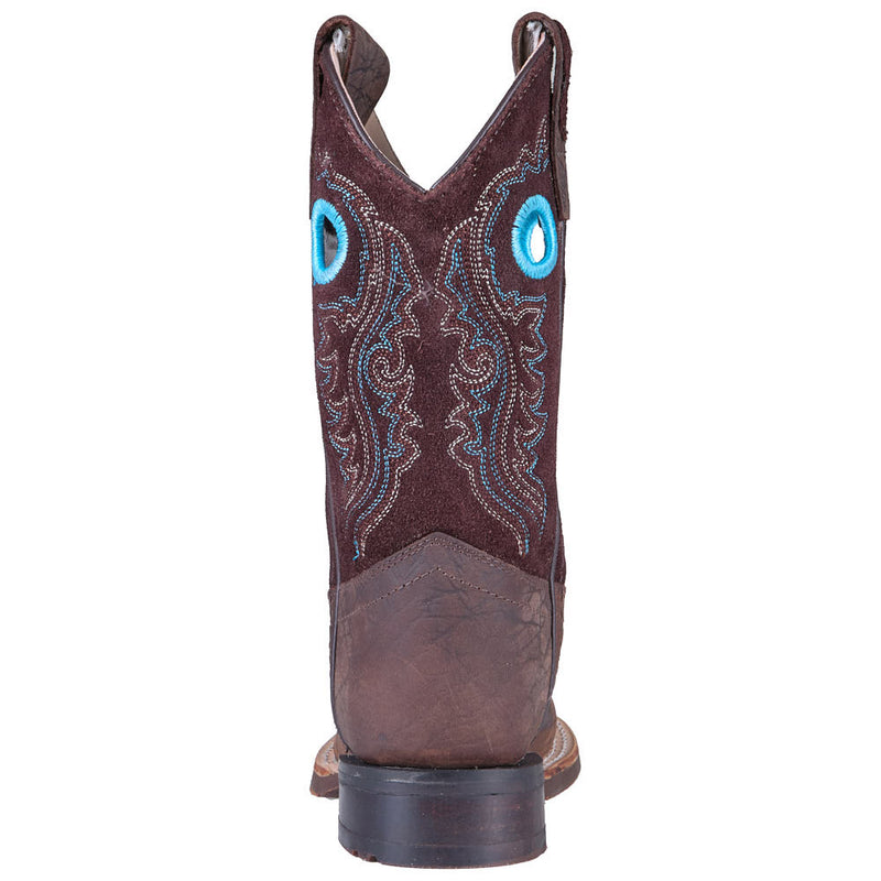 Old West Kid's Brown Bull Hide Print Vamp Brown Suede Top