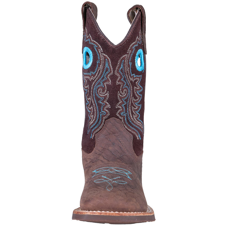 Old West Kid's Brown Bull Hide Print Vamp Brown Suede Top