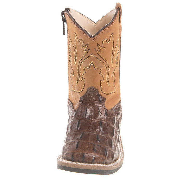 Old West Boys Toddler Brown Horn Back Gator Tan Canyon Cowboy Boots