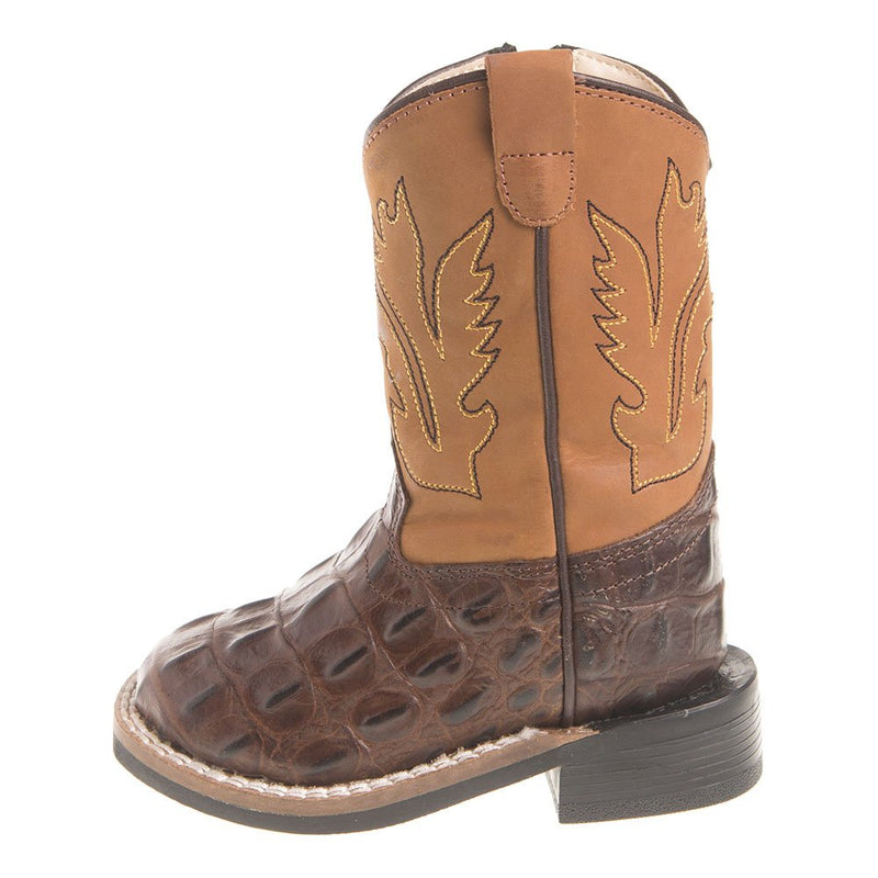 Old West Boys Toddler Brown Horn Back Gator Tan Canyon Cowboy Boots