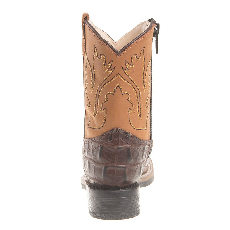 Old West Boys Toddler Brown Horn Back Gator Tan Canyon Cowboy Boots