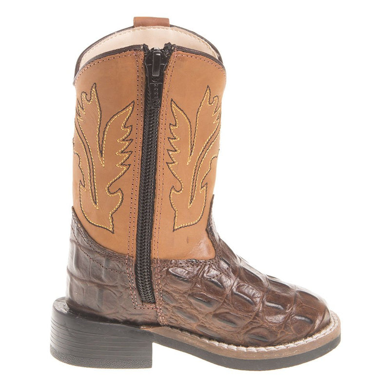 Old West Boys Toddler Brown Horn Back Gator Tan Canyon Cowboy Boots