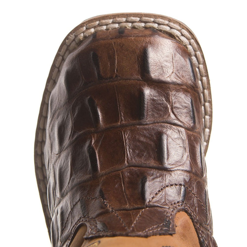 Old West Boys Toddler Brown Horn Back Gator Tan Canyon Cowboy Boots