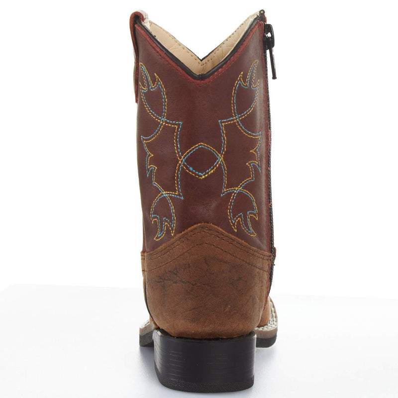 Old West Toddler's Burnt Red Waxy Top and Brown Bull Hide Foot Boot