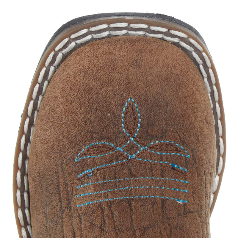 Old West Toddler's Burnt Red Waxy Top and Brown Bull Hide Foot Boot