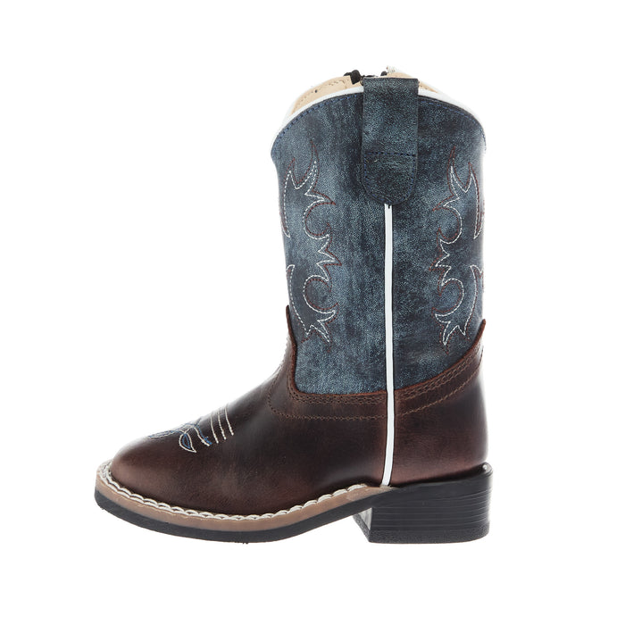 Old West Toddler Wipe Out Blue Shaft with Brown Foot Boot