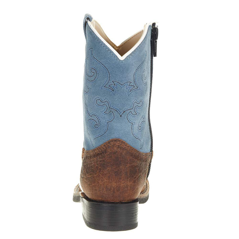 Old West Toddler Brown Bull Hide Sky Blue Suede Shaft Cowboy Boot