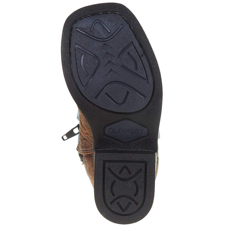 Old West Toddler Brown Bull Hide Sky Blue Suede Shaft Cowboy Boot