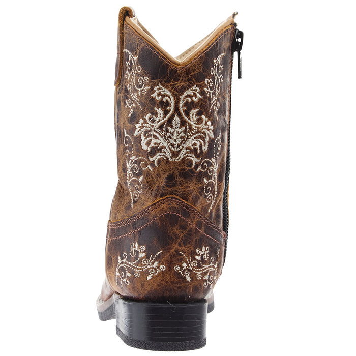 Old West Toddler Burnt Tan Embroidered Square Toe Boot