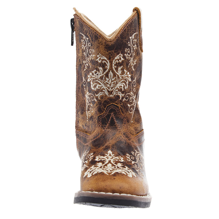 Old West Toddler Burnt Tan Embroidered Square Toe Boot