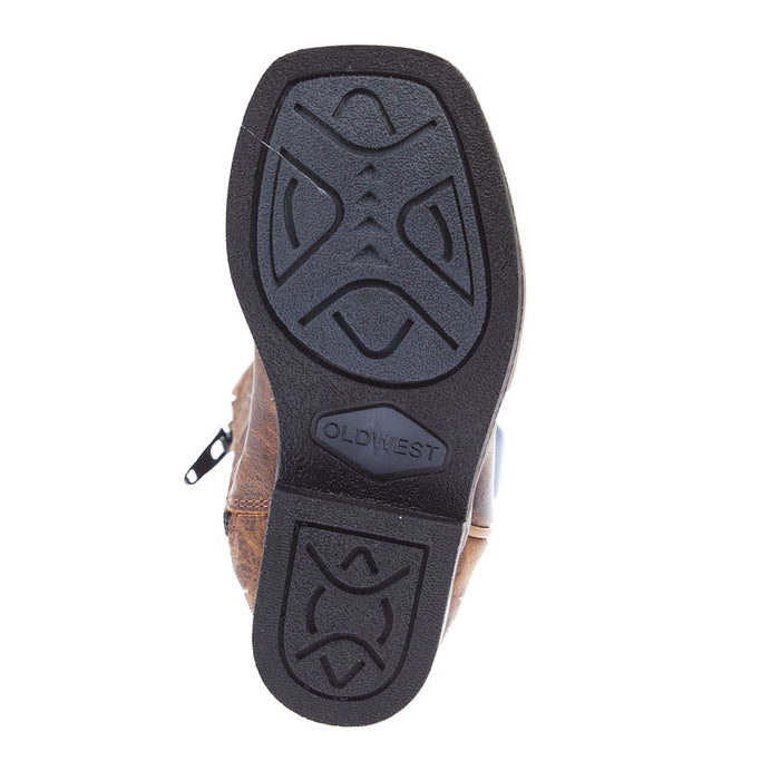 Old West Toddler Burnt Tan Embroidered Square Toe Boot