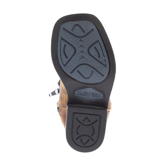 Old West Toddler Burnt Brown Foot and Cactus Navy Shaft Square Toe Boot