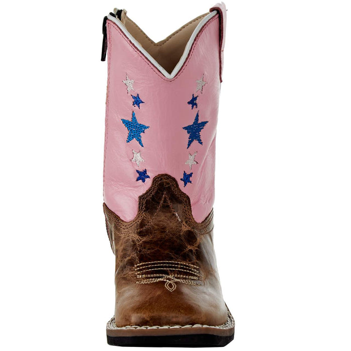 Old West Toddlers Cactus Brown Foot Pink Star Shaft Boot