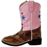 Old West Toddlers Cactus Brown Foot Pink Star Shaft Boot