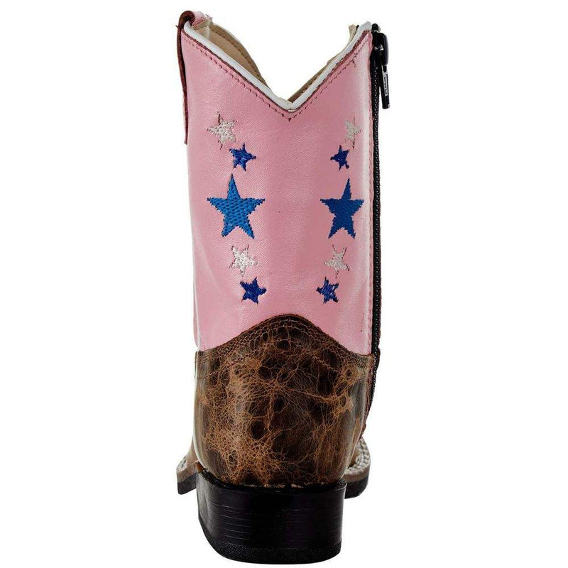 Old West Toddlers Cactus Brown Foot Pink Star Shaft Boot