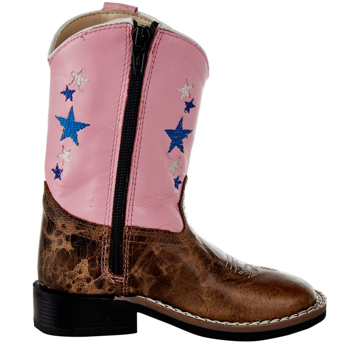 Old West Toddlers Cactus Brown Foot Pink Star Shaft Boot