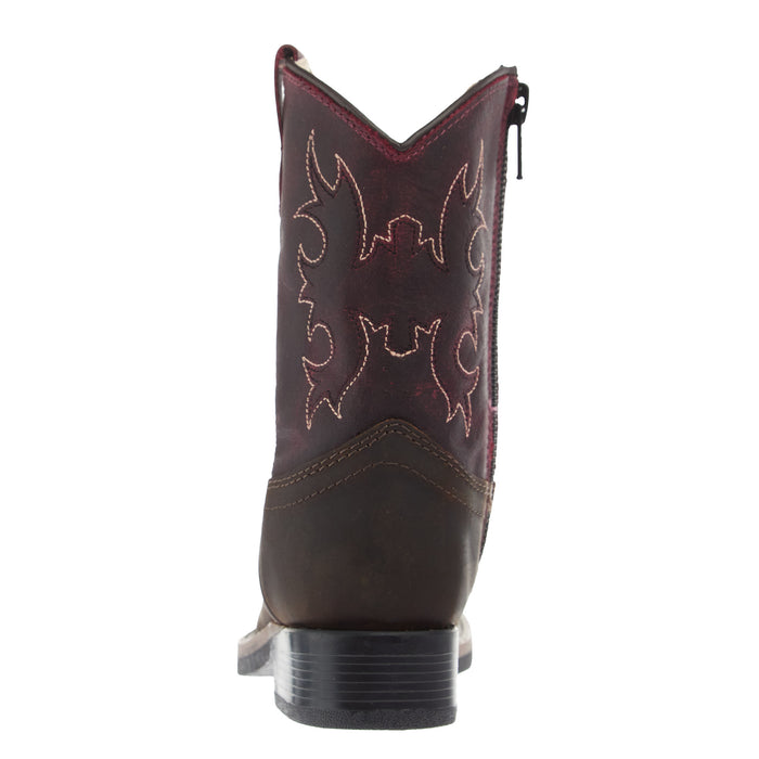 Old West Toddlers Brown Square Toe and Burgundy Shaft Boot