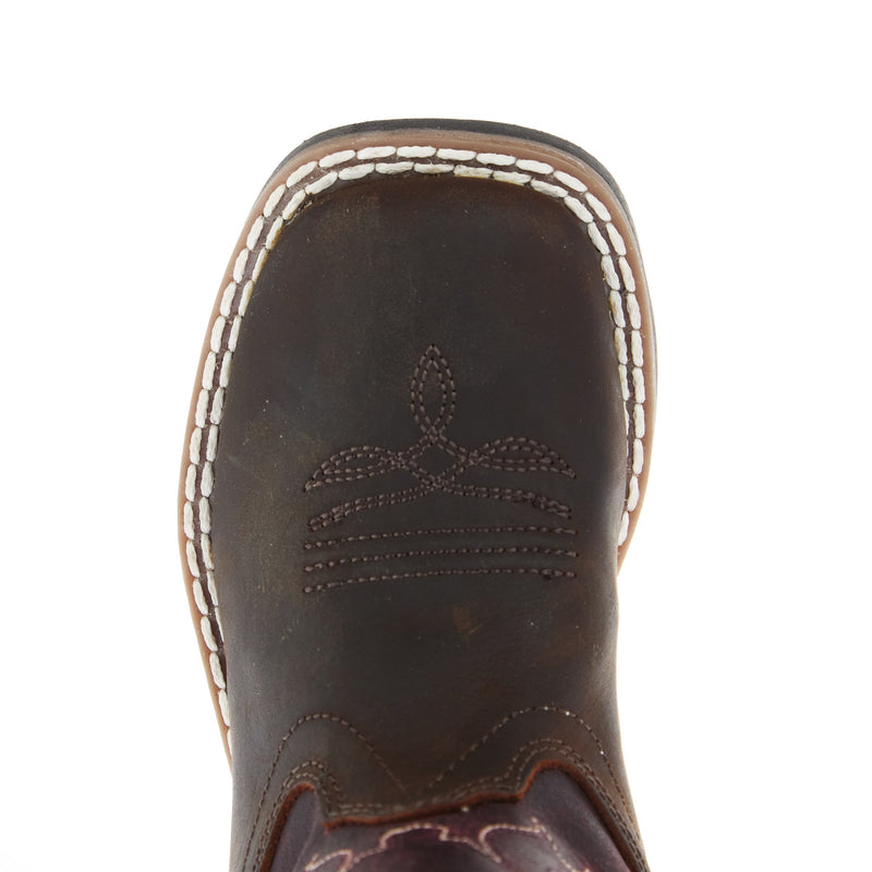 Old West Toddlers Brown Square Toe and Burgundy Shaft Boot