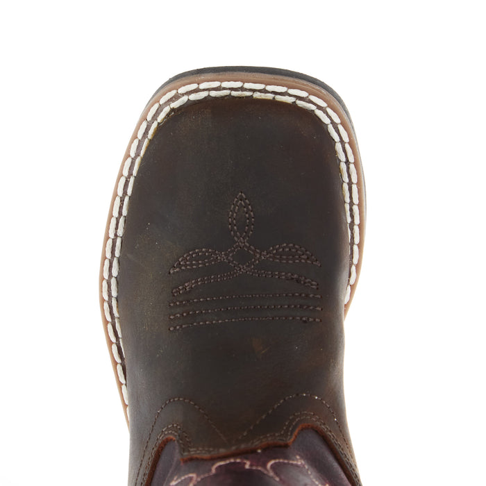 Old West Toddlers Brown Square Toe and Burgundy Shaft Boot