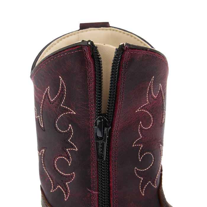 Old West Toddlers Brown Square Toe and Burgundy Shaft Boot