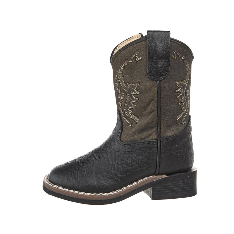Old West Toddler's Black and Vintage Charcoal Square Toe Boot