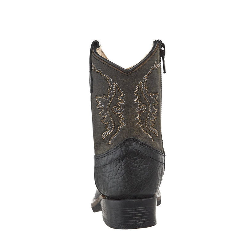 Old West Toddler's Black and Vintage Charcoal Square Toe Boot