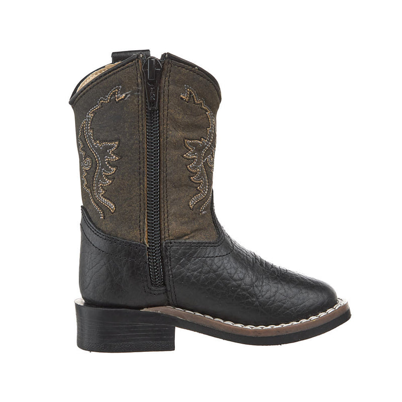 Old West Toddler's Black and Vintage Charcoal Square Toe Boot