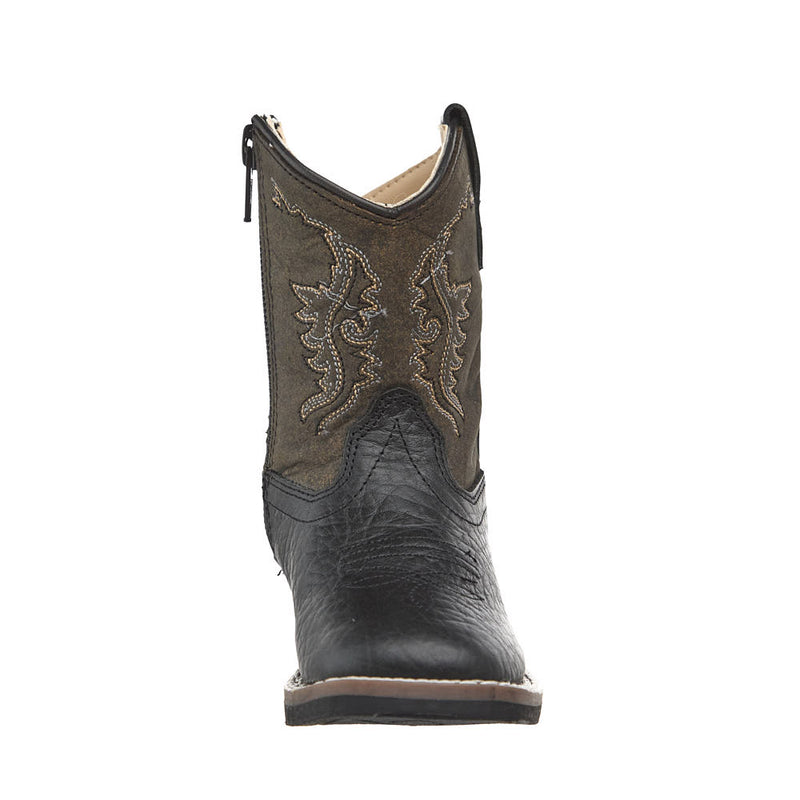 Old West Toddler's Black and Vintage Charcoal Square Toe Boot