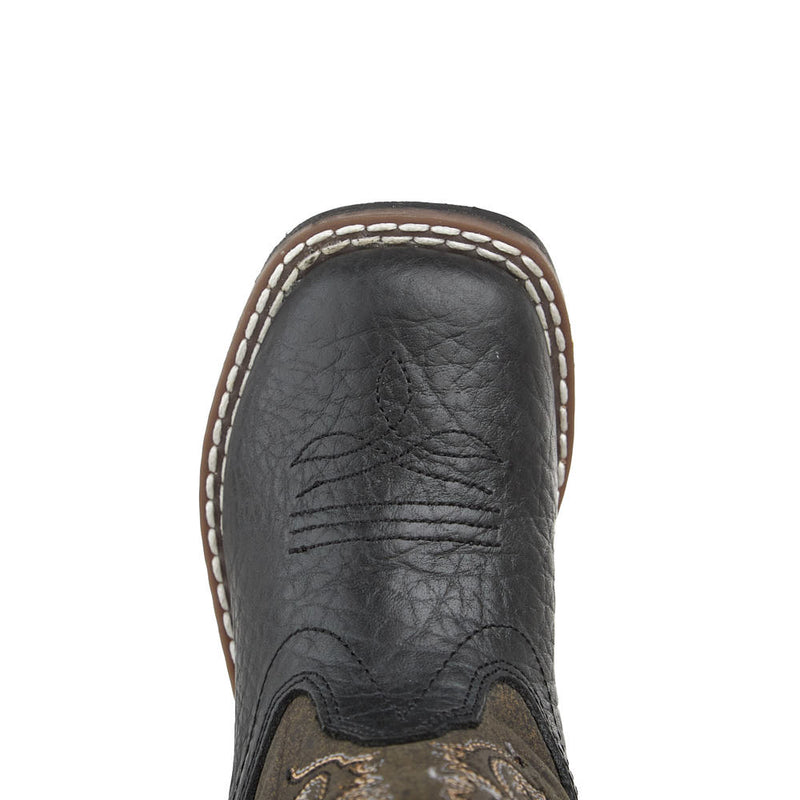 Old West Toddler's Black and Vintage Charcoal Square Toe Boot
