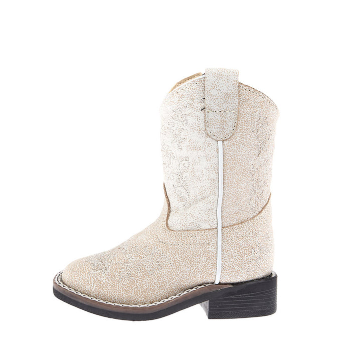 Old West Toddler's Vintage White with Embroidery Square Toe Boot