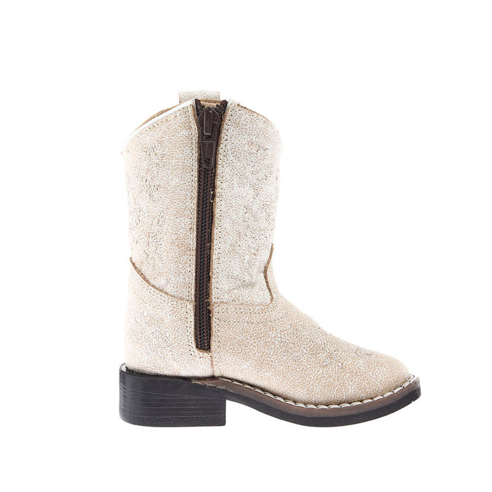 Old West Toddler's Vintage White with Embroidery Square Toe Boot