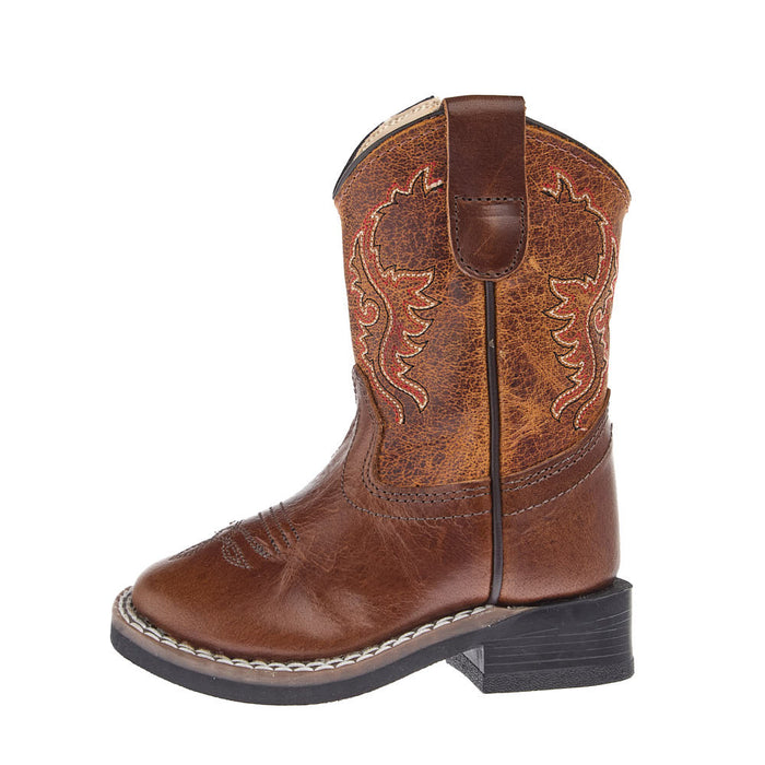 Old West Toddler's Vintage Brown Square Toe Boot