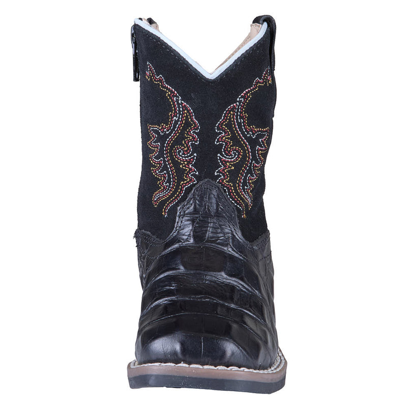 Old West Toddler's Black Faux Horn Back Gator Print Vamp Black Suede Top