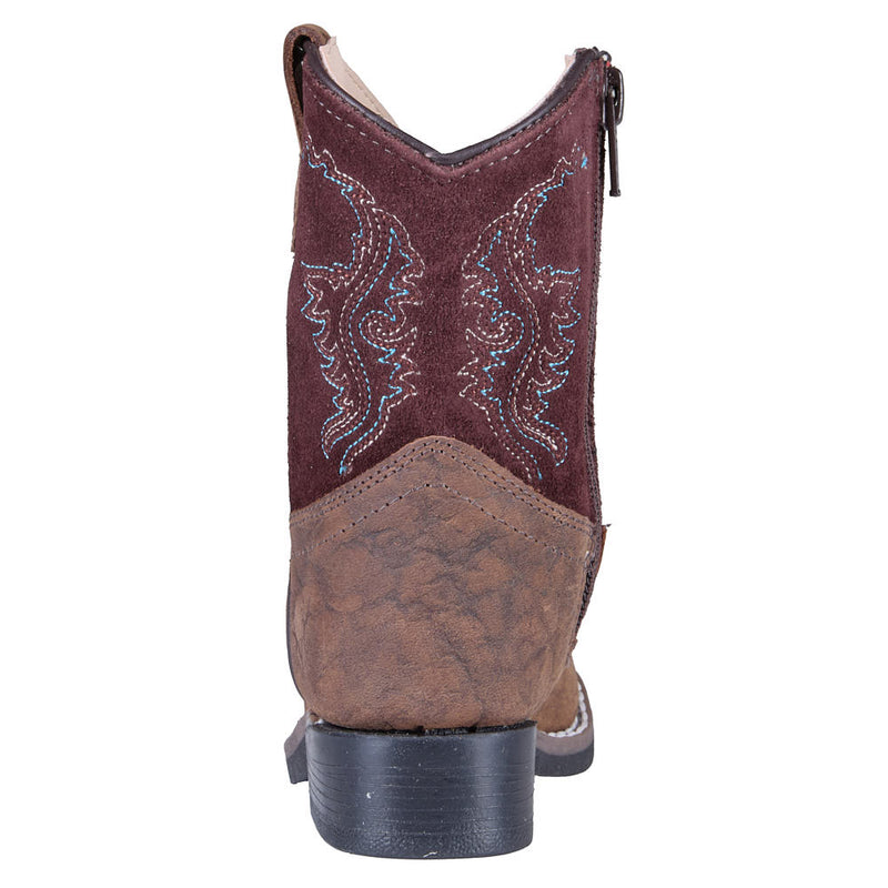 Old West Toddler's Brown Bull Hide Print Vamp Brown Suede Top