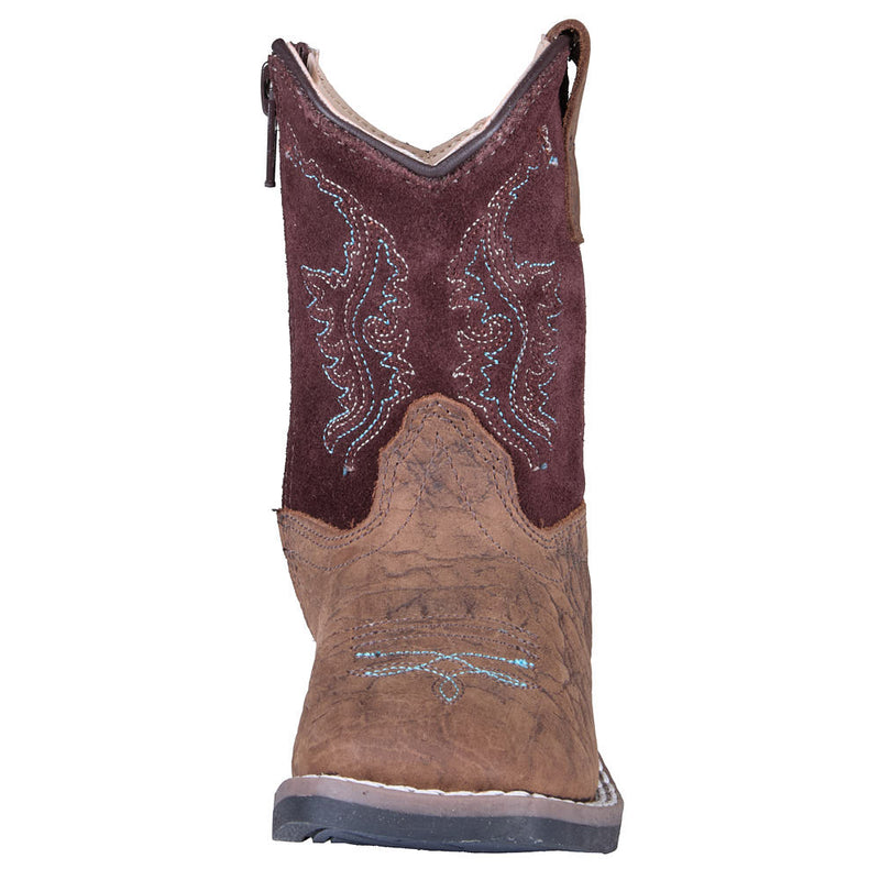 Old West Toddler's Brown Bull Hide Print Vamp Brown Suede Top