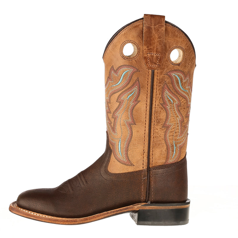 Old West Youth Brown Foot Tan Fry Top Cowboy Boots