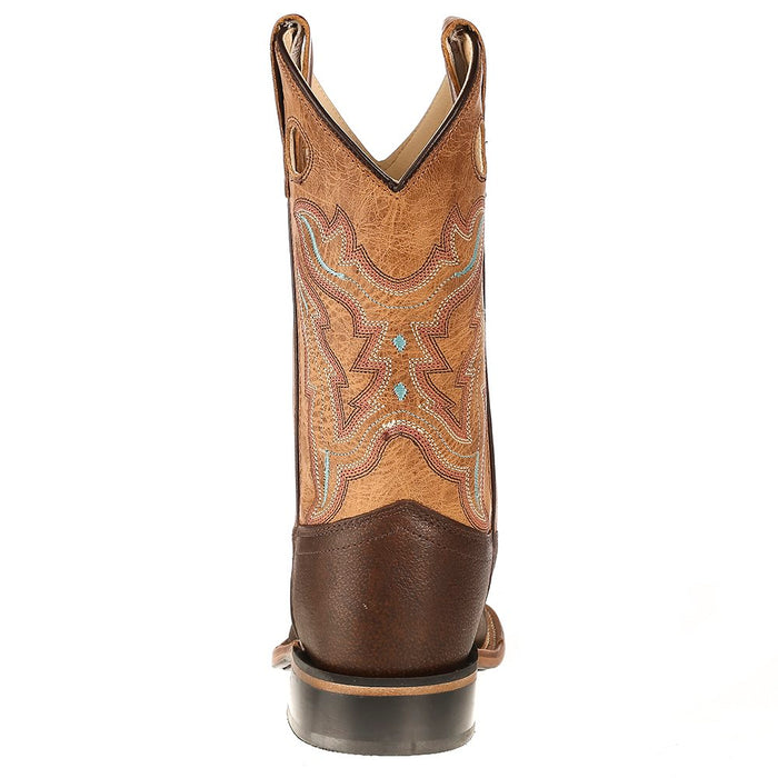 Old West Youth Brown Foot Tan Fry Top Cowboy Boots
