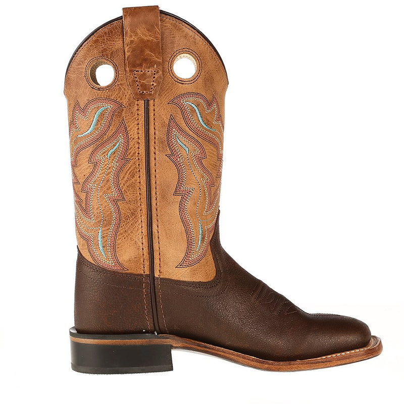 Old West Youth Brown Foot Tan Fry Top Cowboy Boots
