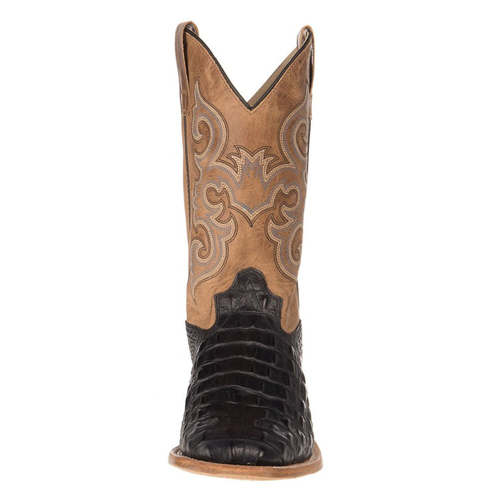 Old West Boys Youth Old West Black Horn Back Gator Tan Fry Cowboy Boots