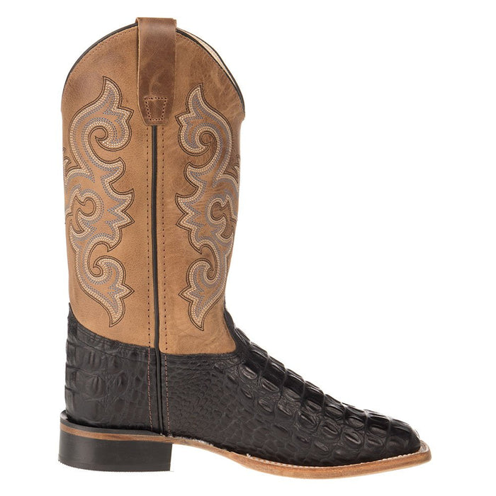 Old West Boys Youth Old West Black Horn Back Gator Tan Fry Cowboy Boots
