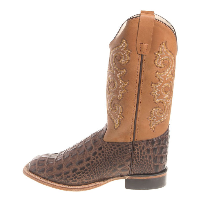Old West Youth Brown Horn Back Gator/Tan Canyon Cowboy Boots