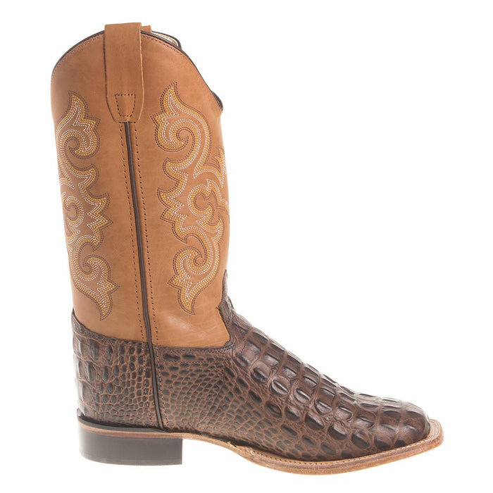 Old West Youth Brown Horn Back Gator/Tan Canyon Cowboy Boots