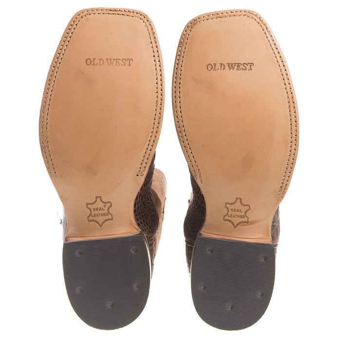 Old West Youth Brown Horn Back Gator/Tan Canyon Cowboy Boots