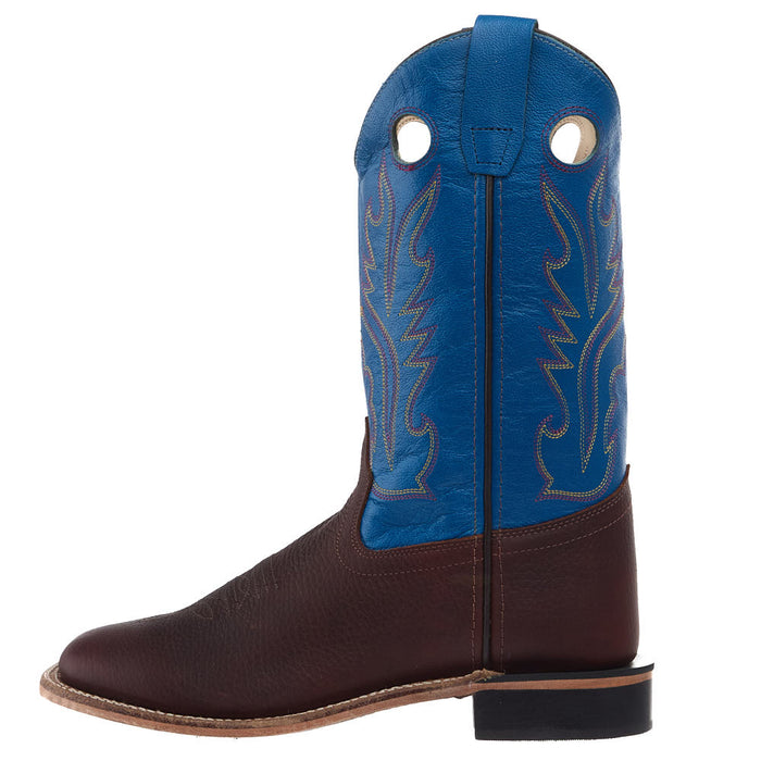 Old West Kid's Thunder Oiled Rust Blue Top Square Toe Boot