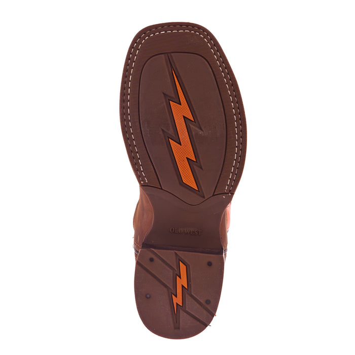 Old West Youth Brown Square Toe with Neon Orange Shaft Boot