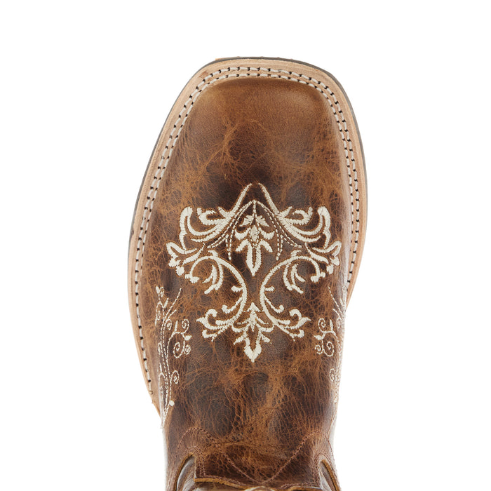 Old West Youth Burnt Tan Embroidered Square Toe Boot
