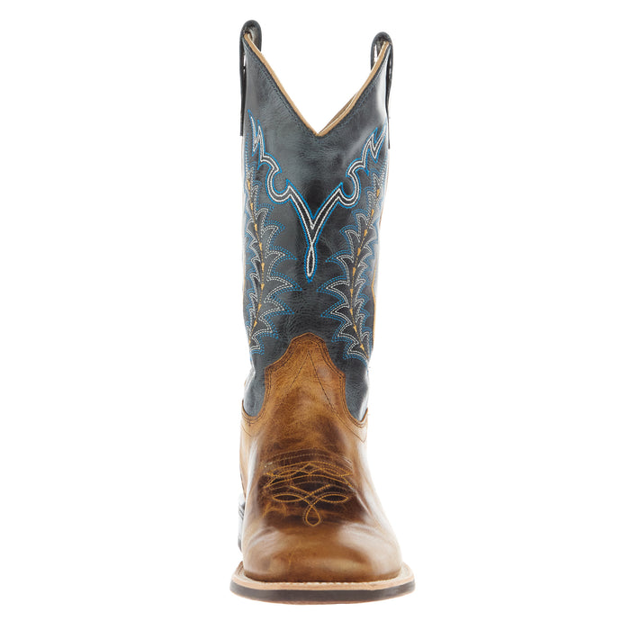 Old West Youth Burnt Brown Foot and Cactus Navy Shaft Square Toe Boot
