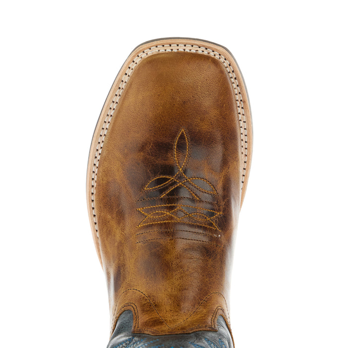 Old West Youth Burnt Brown Foot and Cactus Navy Shaft Square Toe Boot